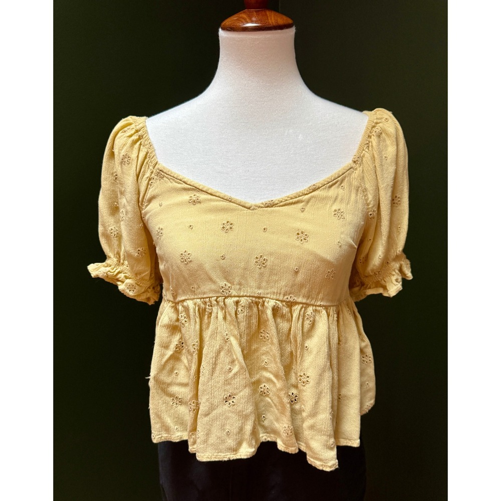 O'Neill Eyelet Puff Sleeve Peplum Top Women's Size S